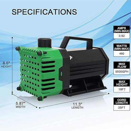 Miniatura 6 de BARST Bomba de agua sumergible de 150 W, bomba de estanque de alto flujo con cable de alimentación de 25 pies, bomba de fuente para cascada,