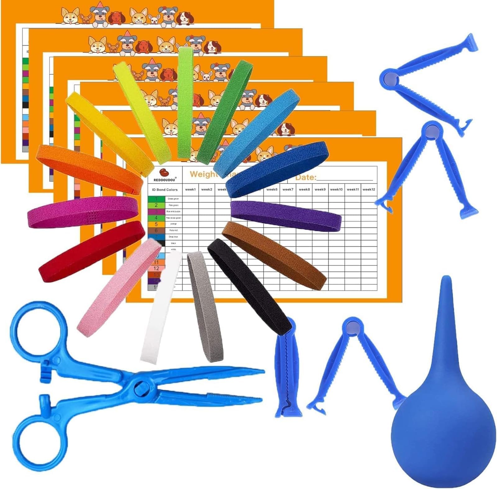 Puppy and Kitten Whelping Kit - Whelping Kits for Puppies Including 15 ID Collars, 6 Record Keeping Charts, and More