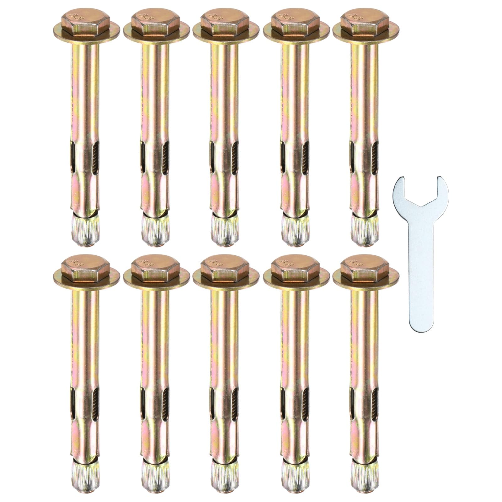 M METERXITY 10-Pack Hex Expansion Bolt, M8x80mm Colored Galvanized Iron-Carbon Steel External Hex Expansion Bolts W/ 14mm Wrench, Anti-Corrosion Metal Bolt for Concrete/Dry Brick/Block Walls