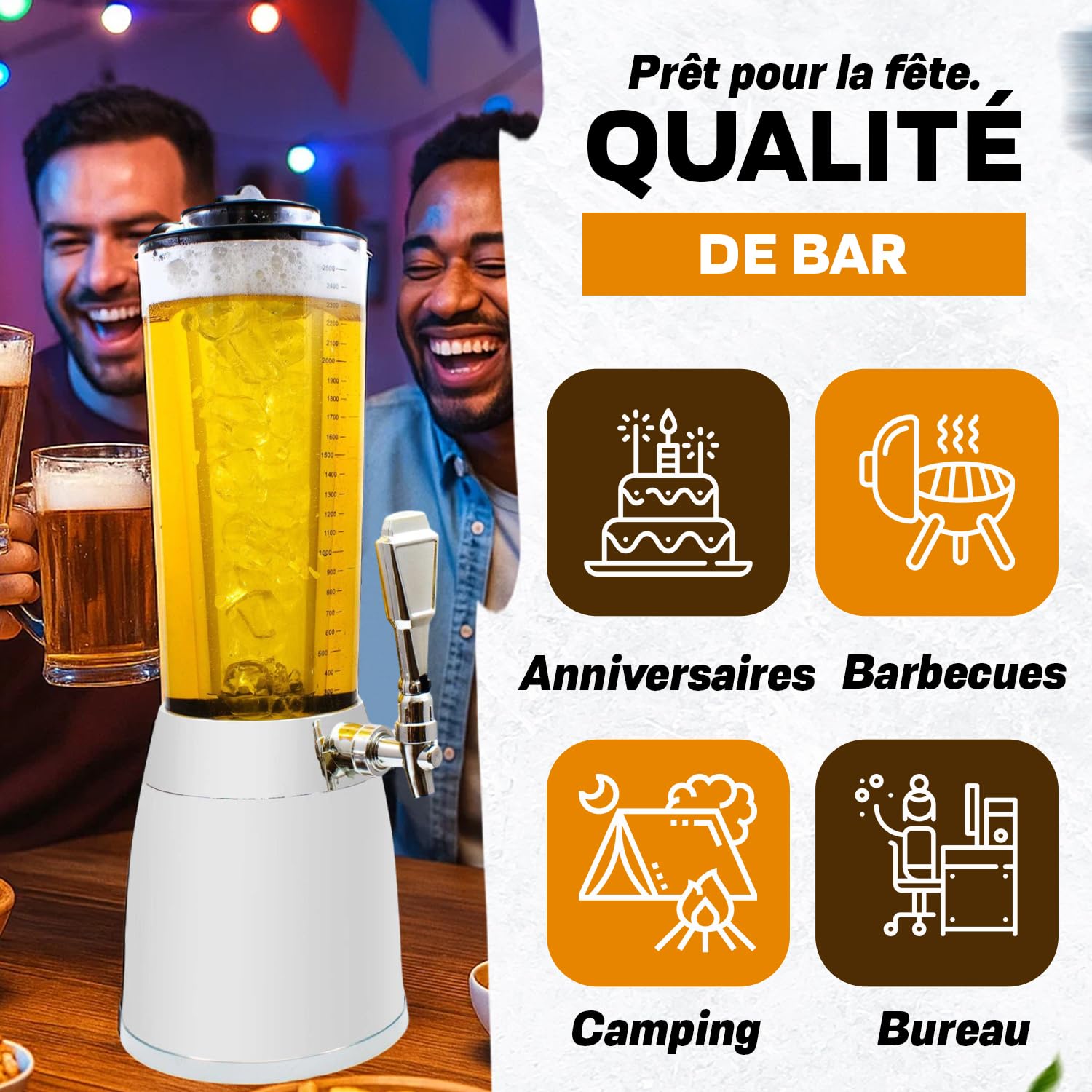 Pompe à bière Girafe 4 litres avec distributeur et système de refroidissement 1,3 L Blanc