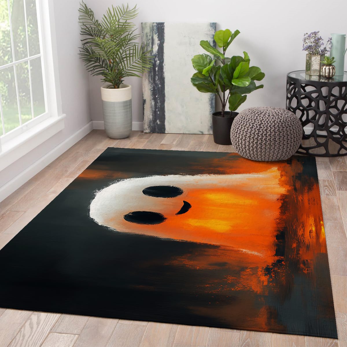 180x270cm Minimalistischer Geist Teppich Orange Pinselstrich Schwarz