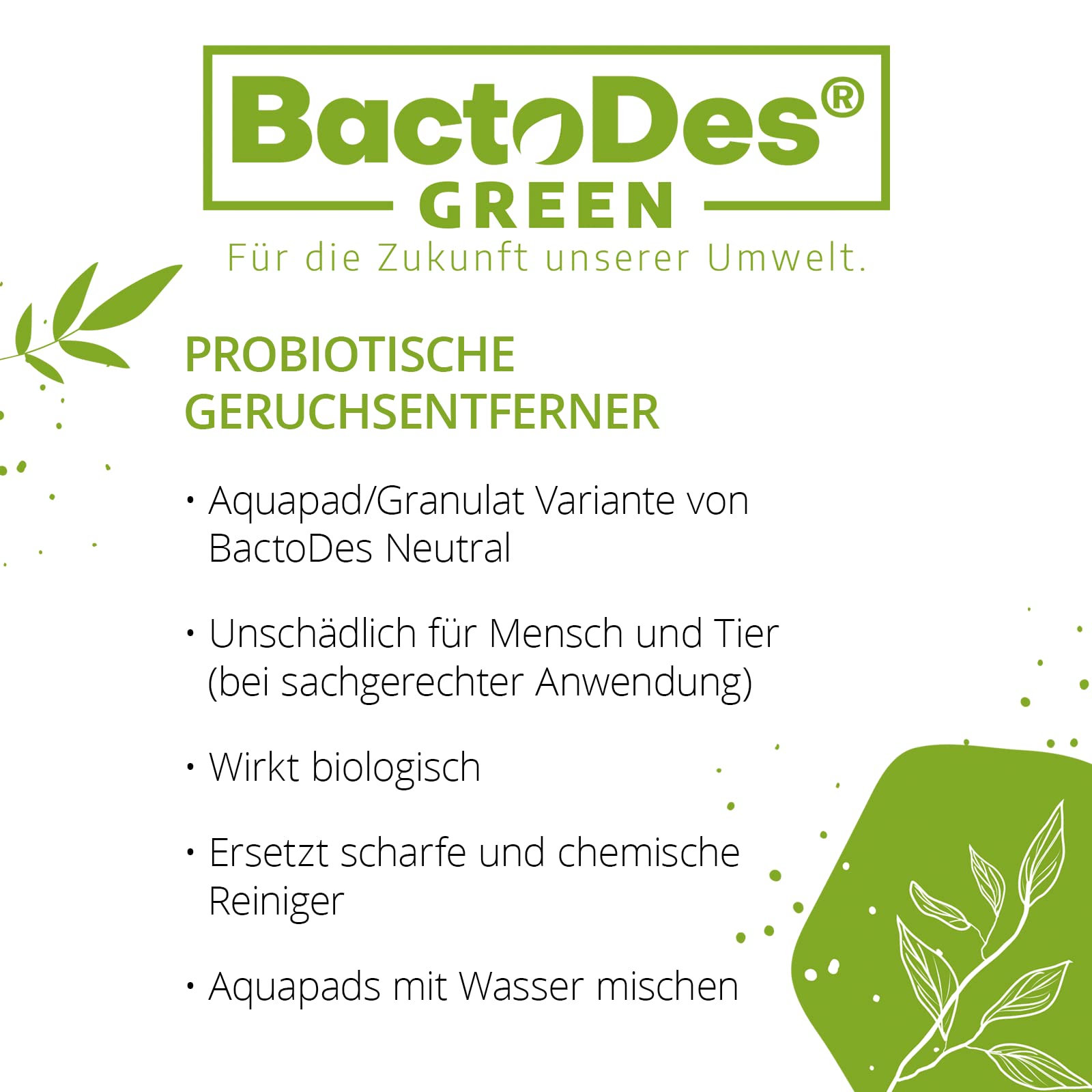BactoDes Green Aqua Pads, Neutral Geruchsentferner Geruchskiller Lufterfrischer, Pulver Tütchen zum Mischen, 3x 4 Stück