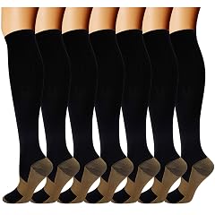 Double Couple 7 Pairs Copper Compression Socks for Men Women 20-30 mmHg Knee High Stockings