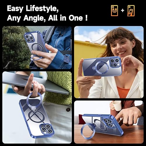 Miniatura 7 de Protección Tri-Shield Funda para iPhone 15 Pro Max con soporte giratorio de 360 compatible con MagSafe anillo magnético de CD protector de pantalla