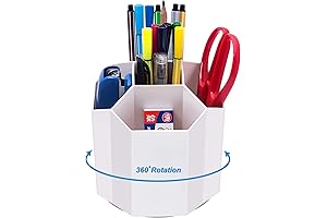 360 Degree Rotating Desk Pencil Pen Holder with 5 Grids Organizer