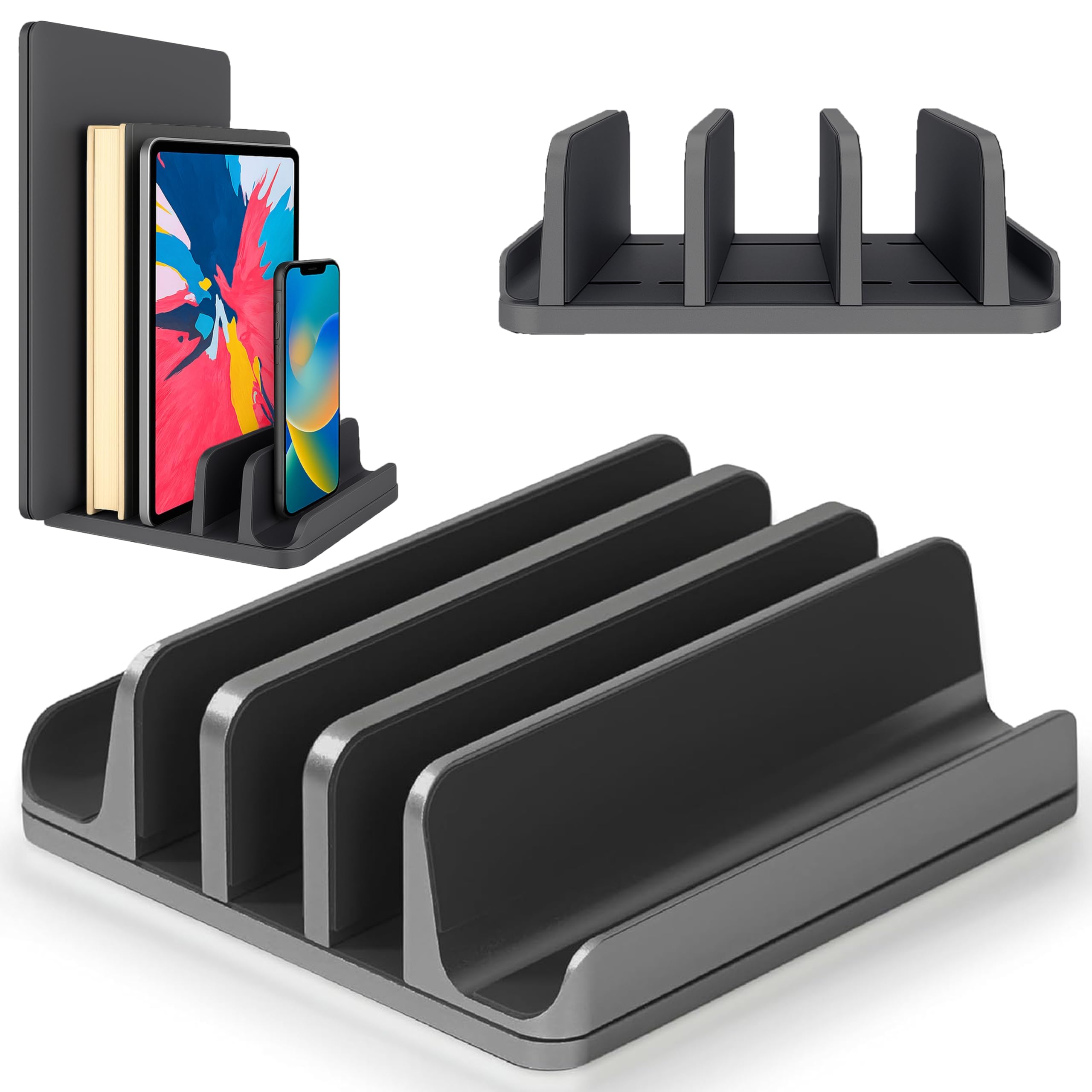 Elestoria 5- Slot Vertical Laptop Stand - Aluminum Laptop Stand Vertical for Desk - Fits MacBook Pro Air