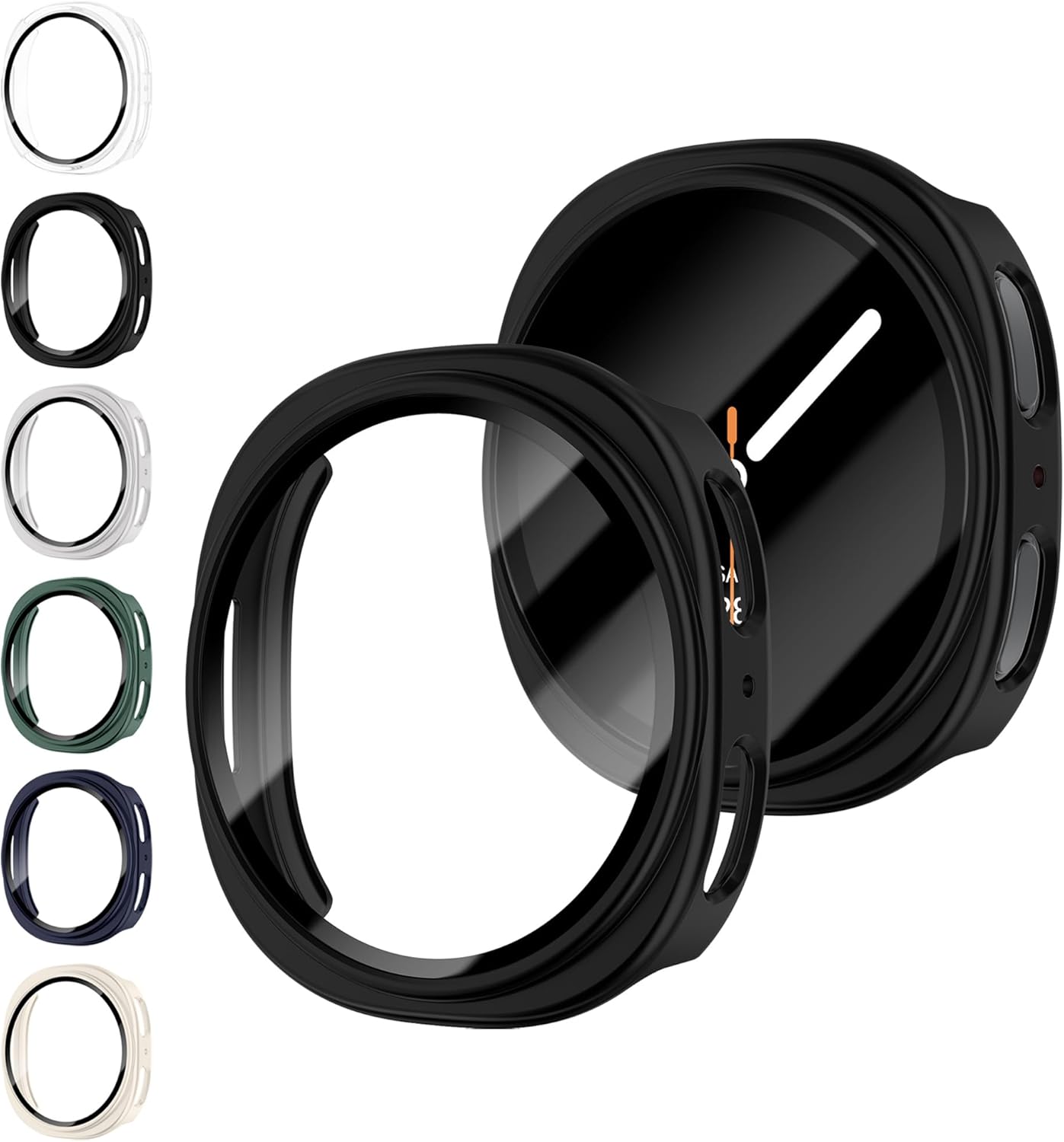 6 Pack Case With Tempered Glass for Samsung Galaxy Watch 8 Screen Protector 44mm Men Women,Hard PC Overall Protection Anti-Slip Scratch-Resistant Cover for Samsung Galaxy Watch 8 Case 44mm Accessories Galaxy Watch 8 44mm 01-Transparent/Black/Silver/Green/