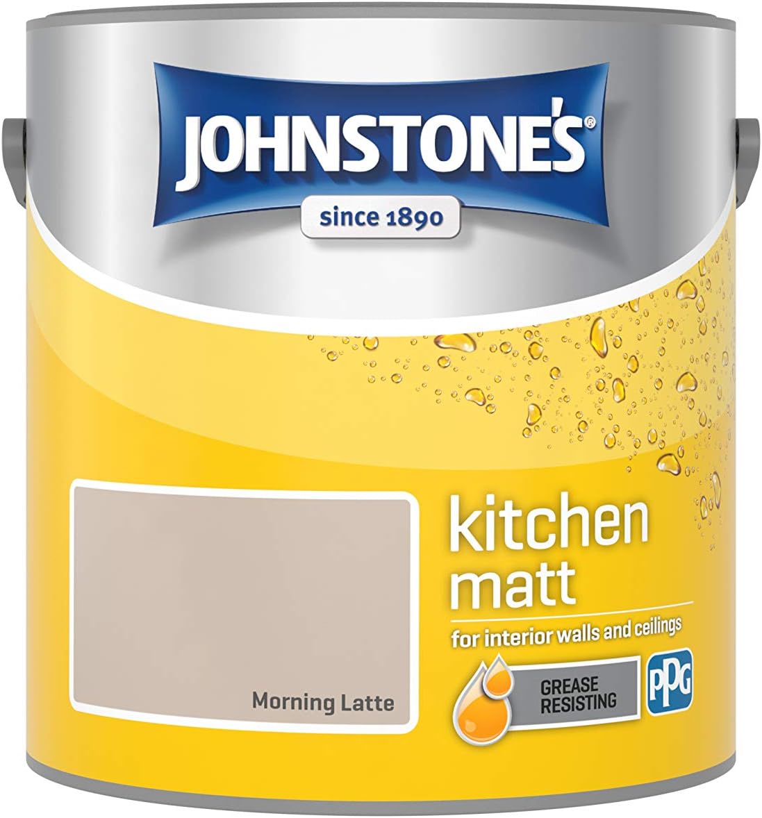 Johnstone's - Kitchen Paint - Morning Latte - Matt Finish - Grease & Stain Resistant - Suitable for Kitchen Walls & Ceilings - Highly Durable - Low Odour - 12m2 Coverage per Litre - 2.5L
