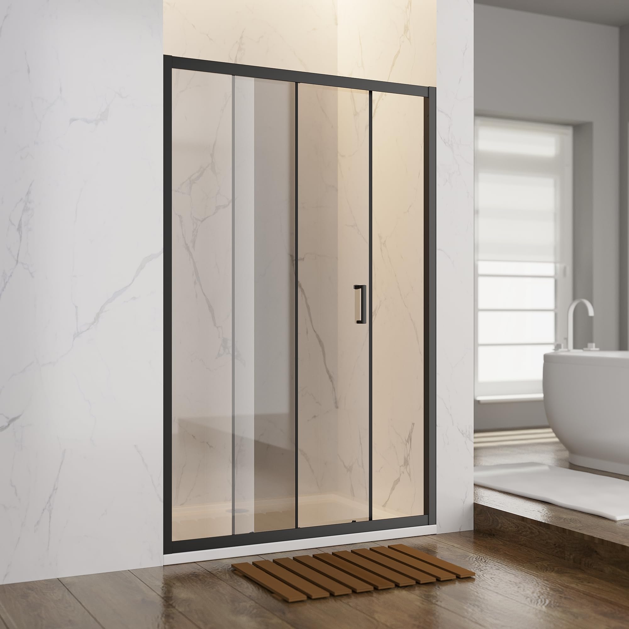 SONNI Cabina de ducha con puerta corredera Mate-Negro + Cristal tintado gris, Varias tallas 100/110/120 cm, Vidrio templado, Puerta de ducha de nicho, Puerta corredera de cristal 100x185 cm
