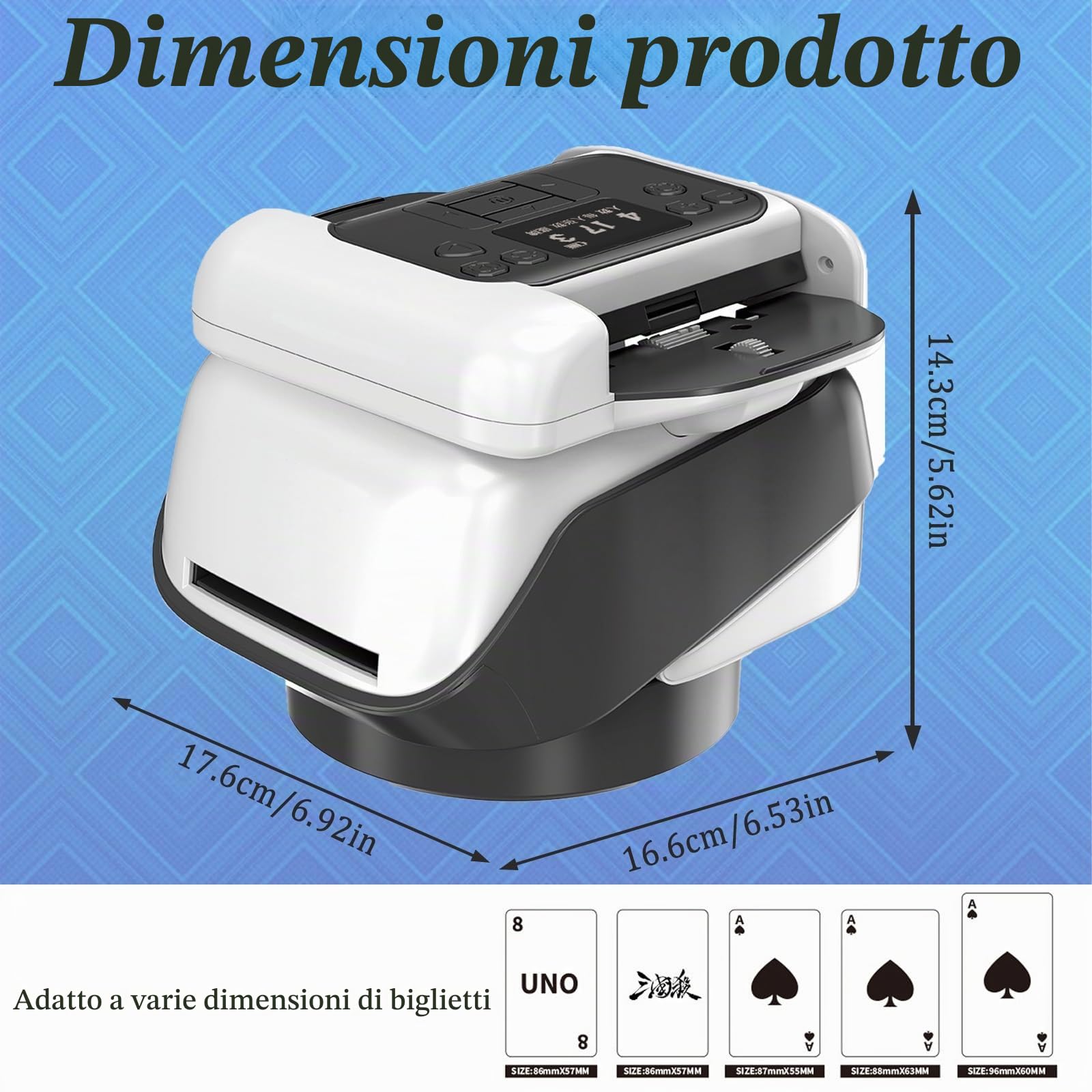 Mescolatore e Distributore Automatico di Carte, Rotazione 360° per 1–2 Mazzi, 1–8 Giocatori, mescolatore di carte elettrico per giochi come poker, UNO, blackjack, Texas Hold'em