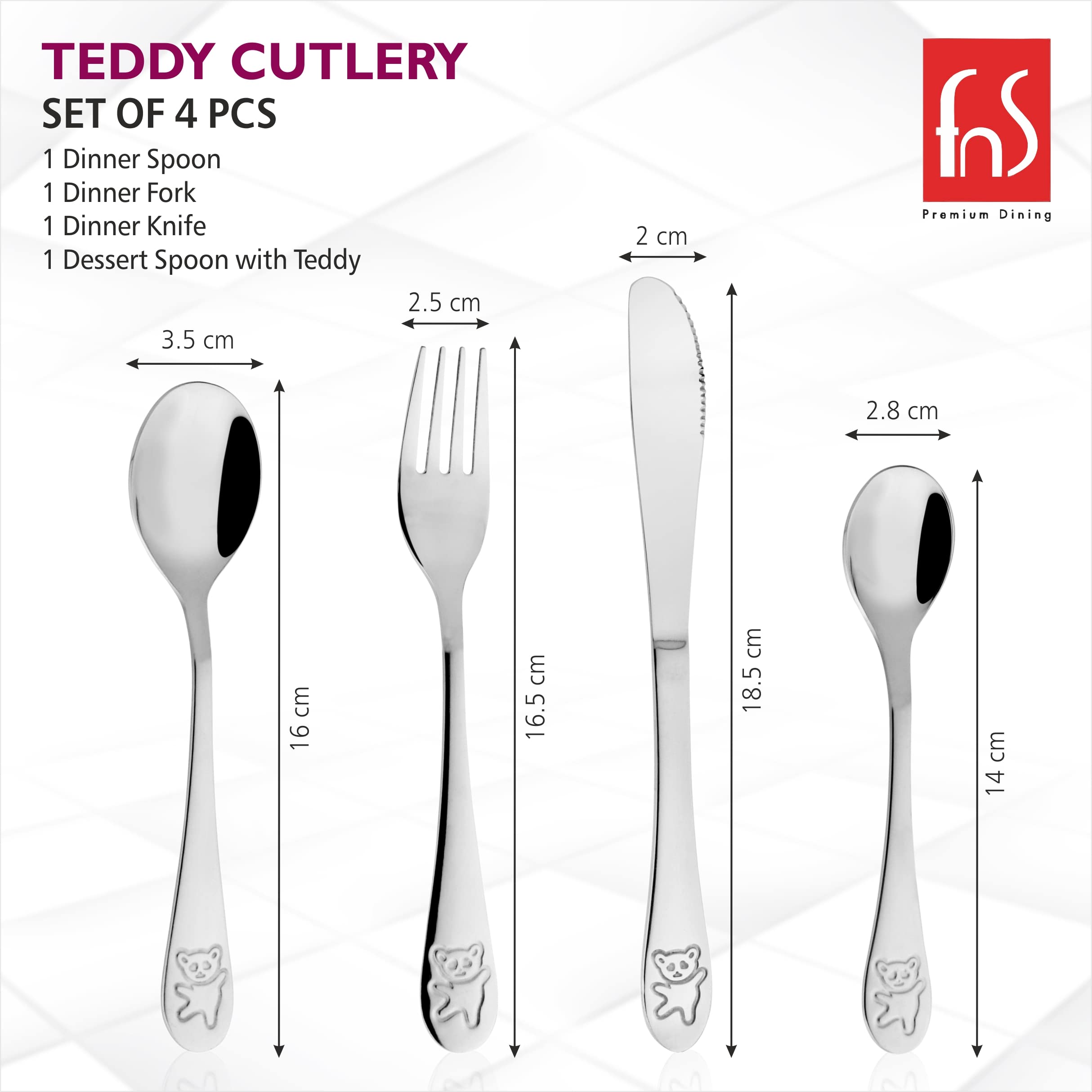 Kids Stainless Steel Cutlery Set - Teddy Bear Design -5 Kids Stainless Steel Cutlery Set - Teddy Bear Design -5