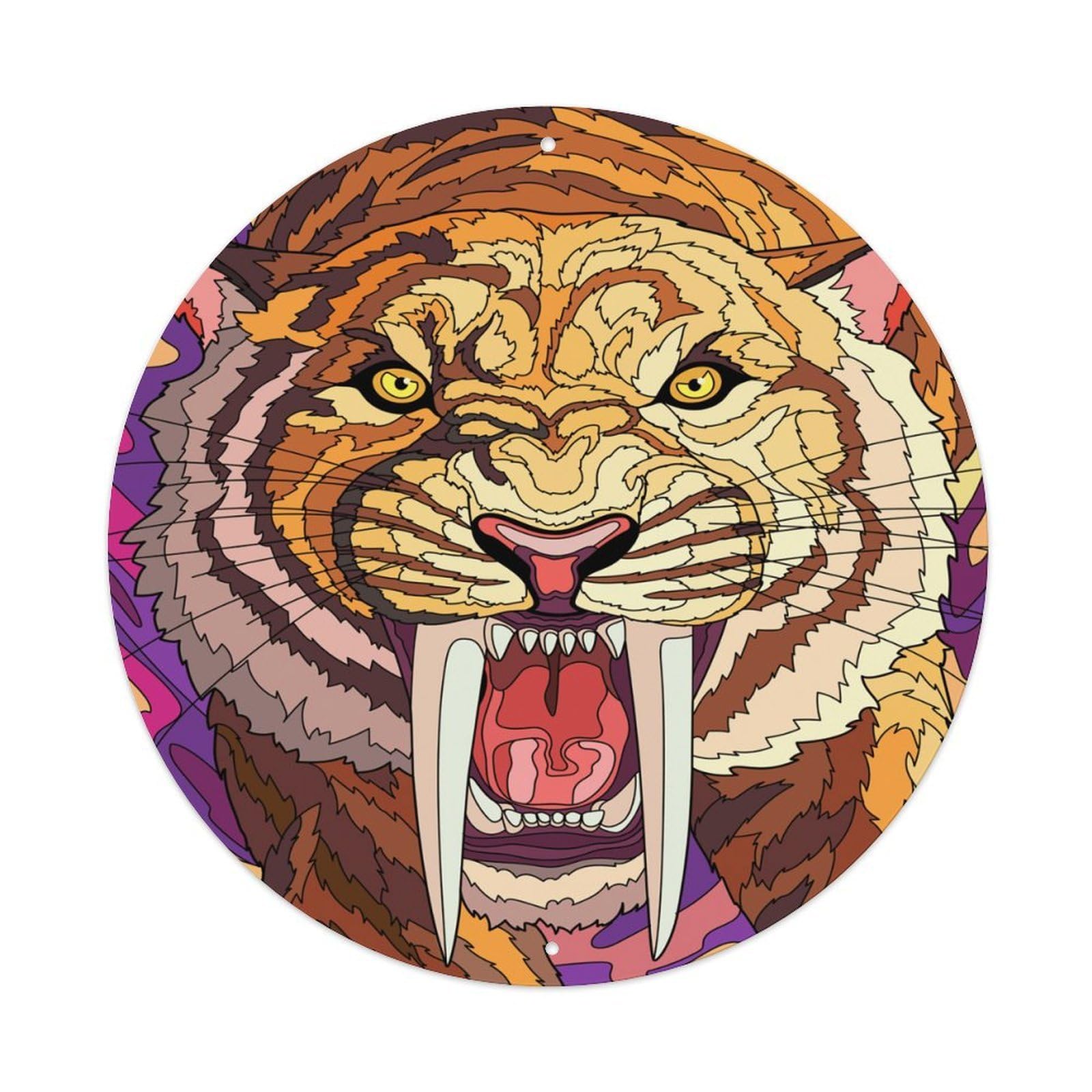 Animals Artwork Angry Saber-toothed Tiger Vintage Metal Tin Sign Plaque Wall Decor for Cafe, Club Bar, Office, Garden Metal Poster 8x8Inch
