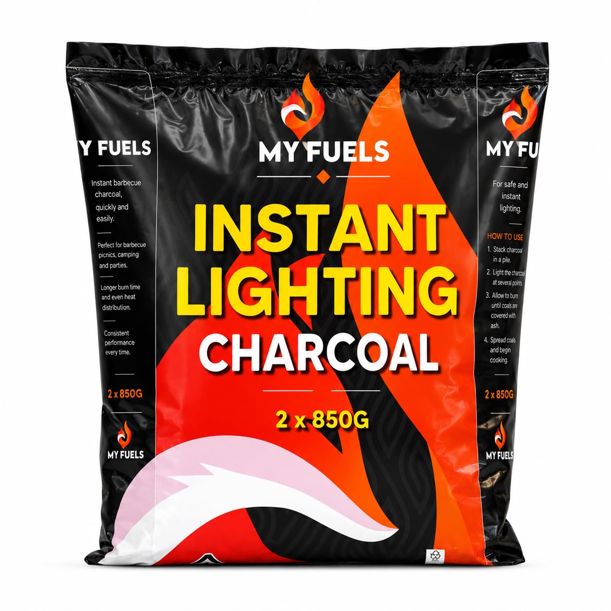 Instant Light Lumpwood Charcoal 850g Pack of 2 | Just Light the Bag BBQ Charcoal | Fast Lighting Lumpwood Fuel for Barbecues, Grilling & Outdoor Cooking