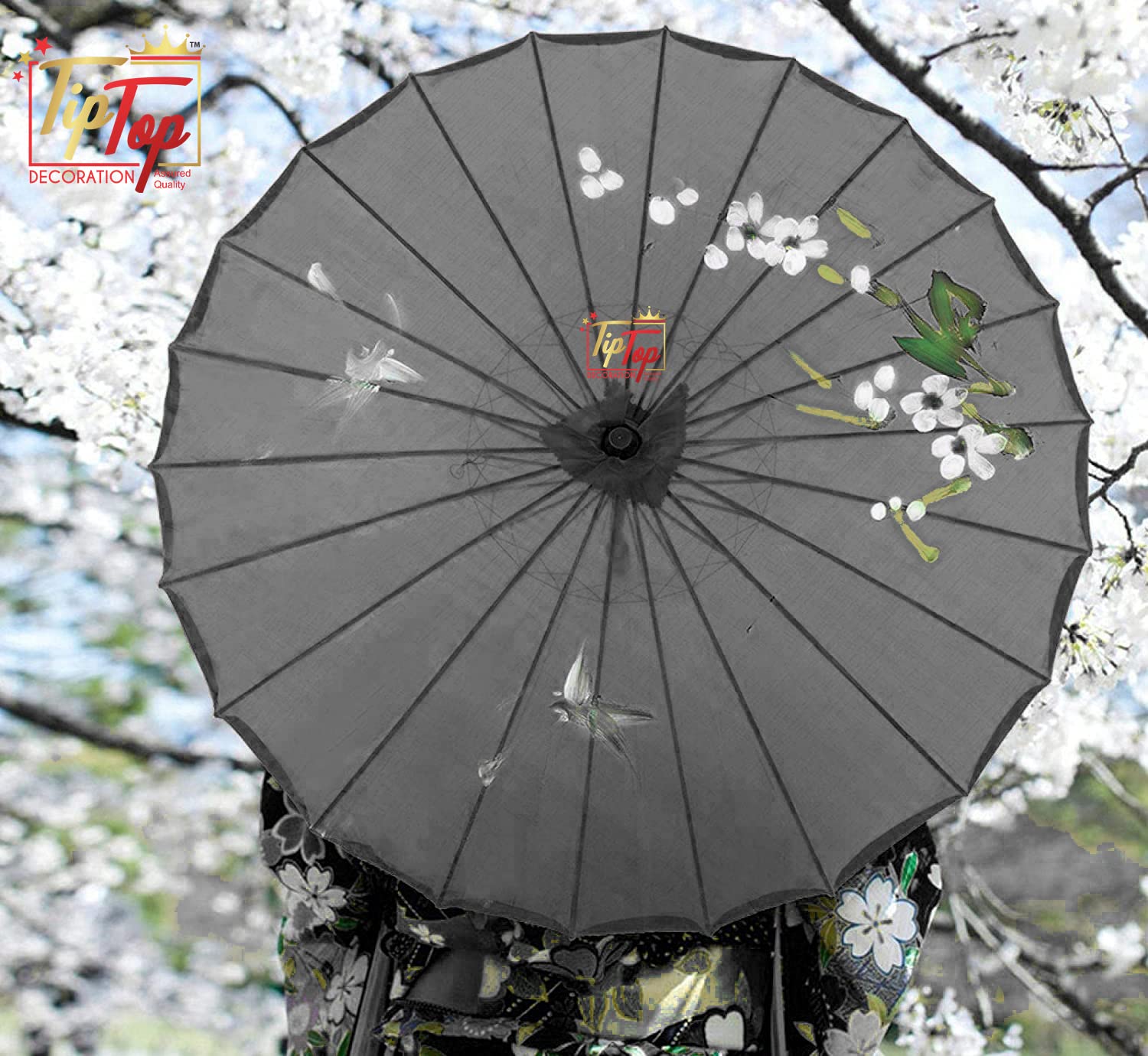 TIPTOP DECORATION Parasol Japanese Traditional Umbrella (33 Inch) (Authentic) (Handmade) (1 Piece) (Black) 4