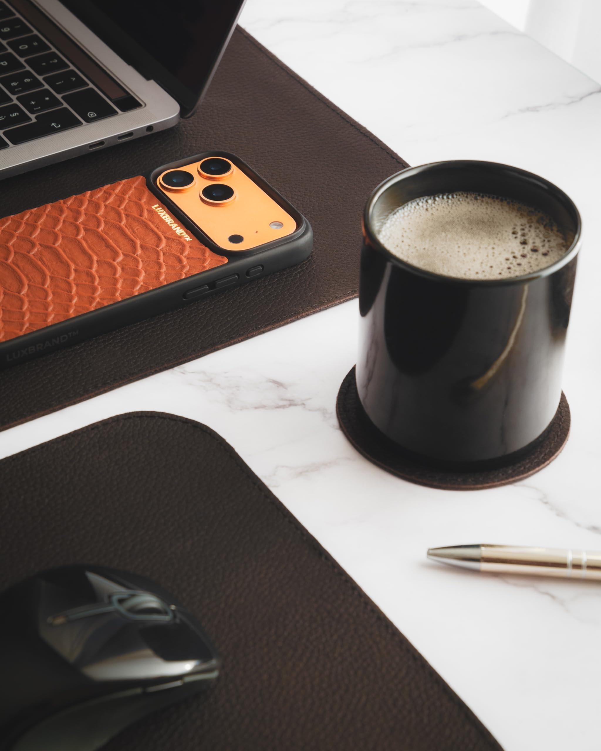 Set Tappetini da Scrivania in Vera Pelle 2 Pezzi XXL Mouse Pad Sottomano Ufficio Marrone