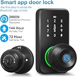 Serrure intelligente avec bouton,LinkThai Verrouillage d'empreintes digitales sans clé avec clavier écran tactile, Verrouage numérique Knob électronique pour porte avant, Installation facile