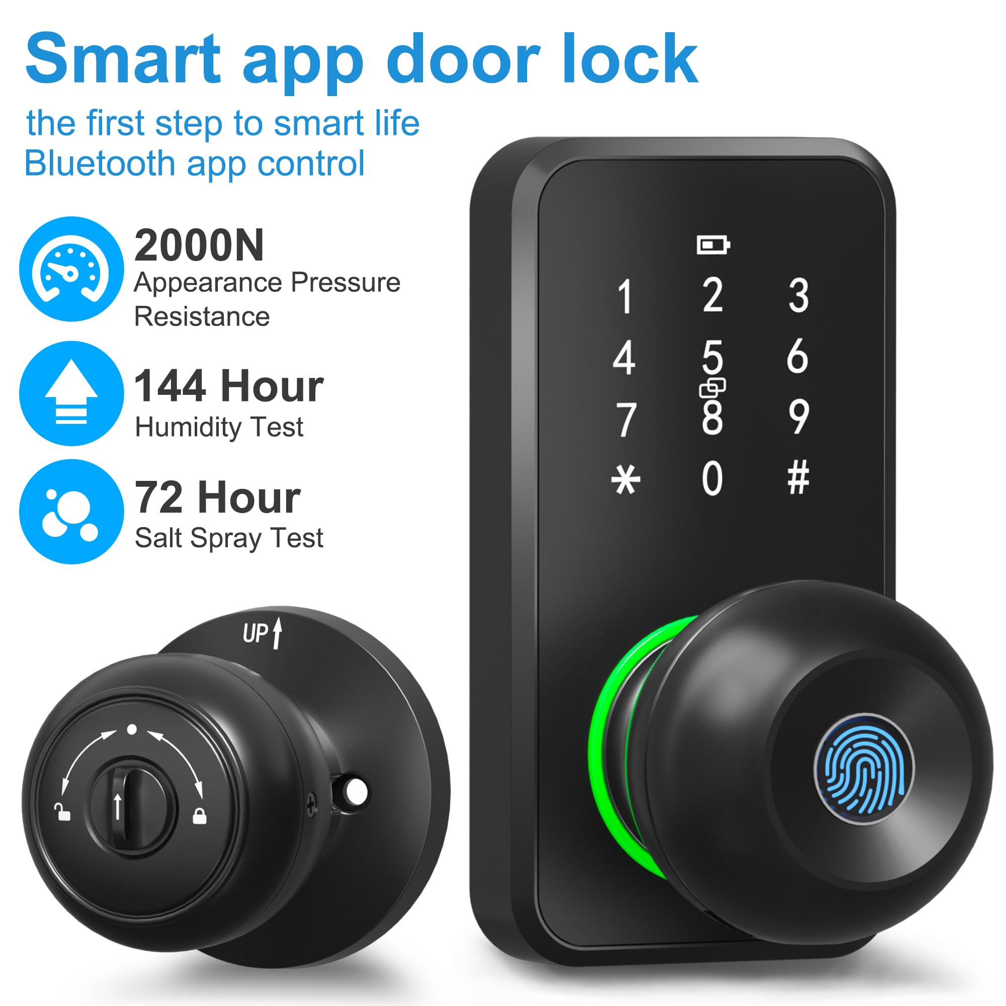 Serrure de porte intelligente avec bouton, serrure à empreintes digitales sans clé avec clavier tactile, bouton électronique pour porte d'entrée, installation facile