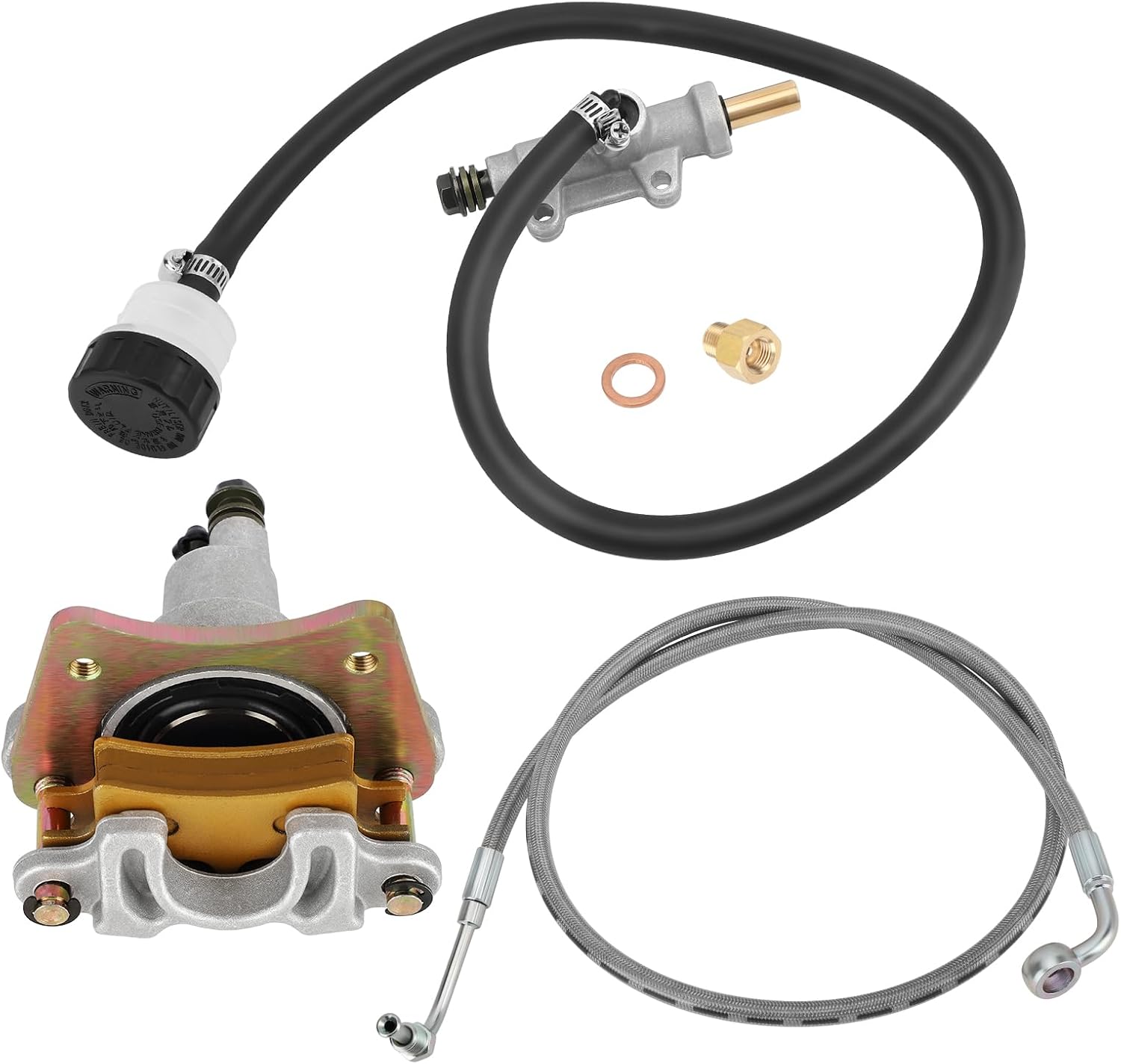 M MATI Rear Brake Caliper & Master Cylinder & Hose Line for Polaris Sportsman 600 700 800 2002-2006 1910690 1910301 1910790 1910766 2202709 1910429