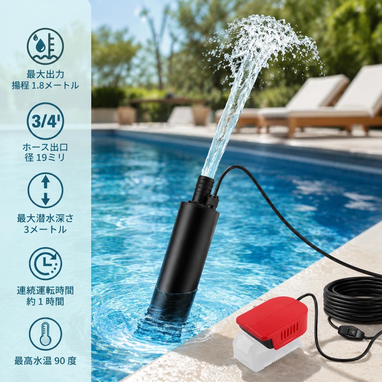 Amazon.co.jp: マキタ18Vバッテリー対応 充電式水中ポンプ 100W高出力