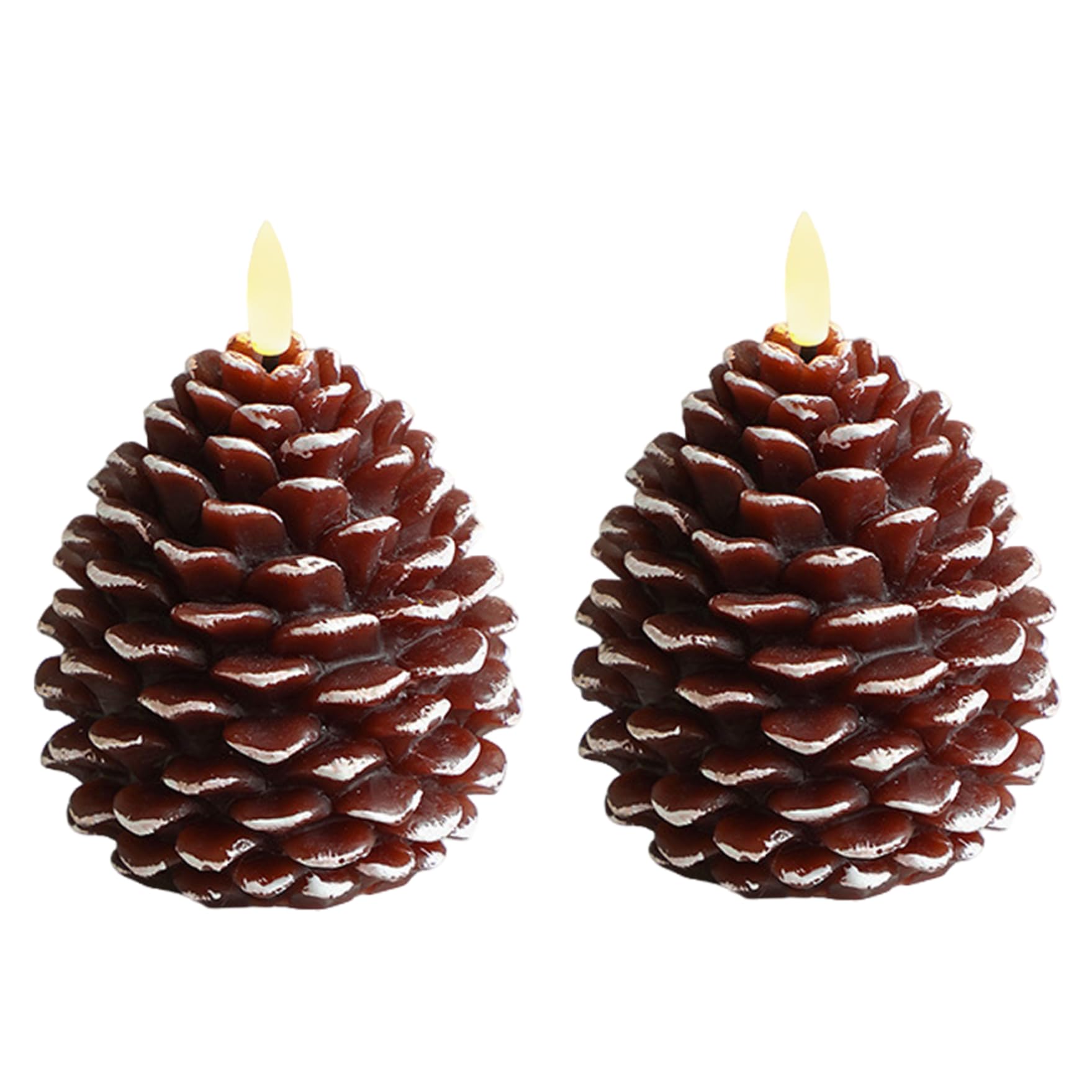 CAKEEYUM Flameless Pinecone Candles 2Pcs Cute Lifelike LED Battery Operated Christmas Candles 4.7in Christmas Decor for Holiday Indoor LED, Candle, Cute, Battery Operated