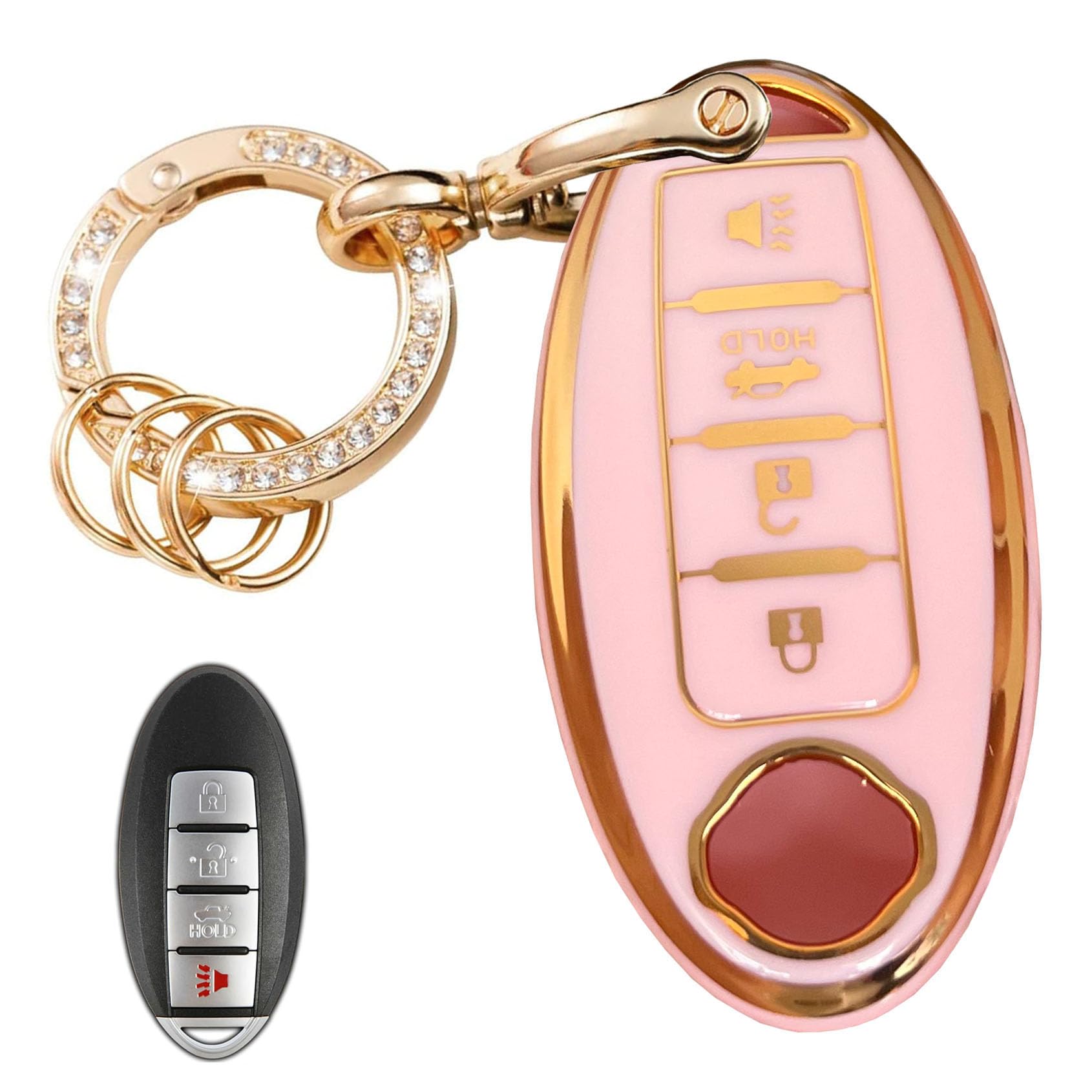 WENHENI Keyless Entry Systems Key for Nissan Key Fob Cover Shell with Keychain Fit for Nissan Altima Maxima Rogue Armada Pathfinder Smart Key (
