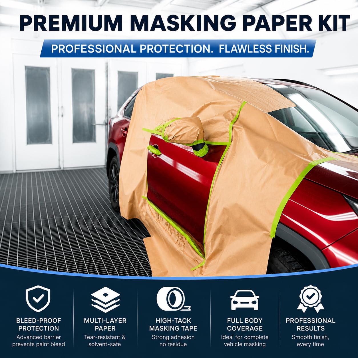 Pre-Taped Masking Paper with Dispenser - 12" x 50' Painters Paper