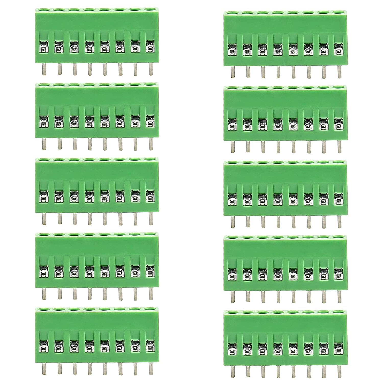 REES52 8 Pin 2.54mm Pitch PCB Screw Terminal Block Connector 320V 6A PCB Mount Screw Terminal Block Connector (Green) Pack of 10-image-18