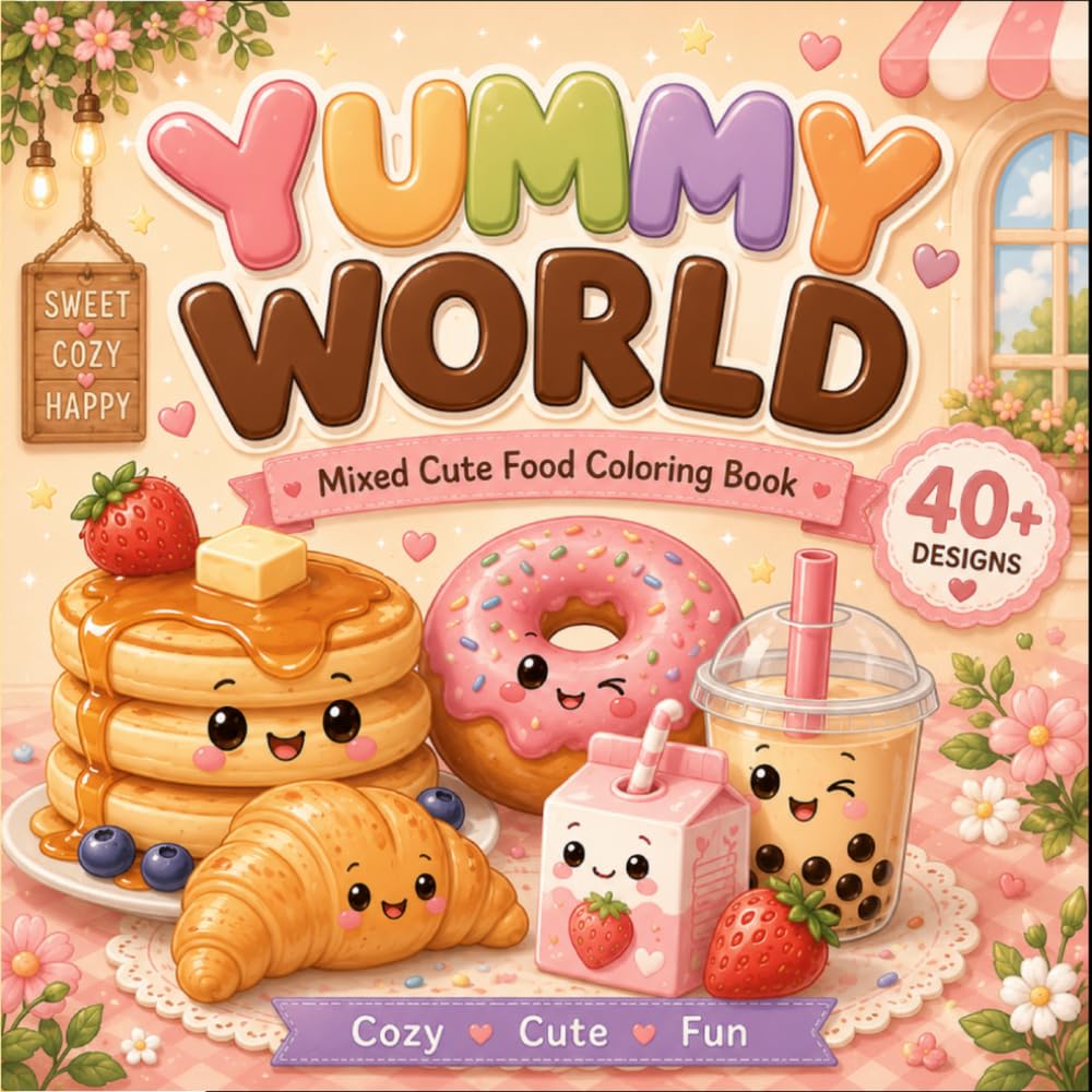 Yummy World: Mixed cute food coloring book
