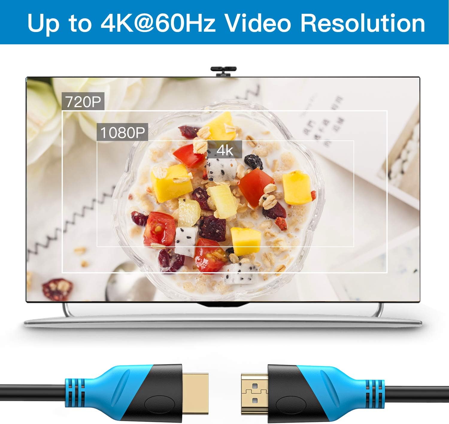 HDMI Cable - 4K High Speed HDMI Color Cord (3 Pack) 15ft Gold Plated Connectors & Velcro Cable Ties, 18Gbps & 4K@60Hz Support Apple TV, HDTV, PS4, Computer, Laptop by HUANUO
