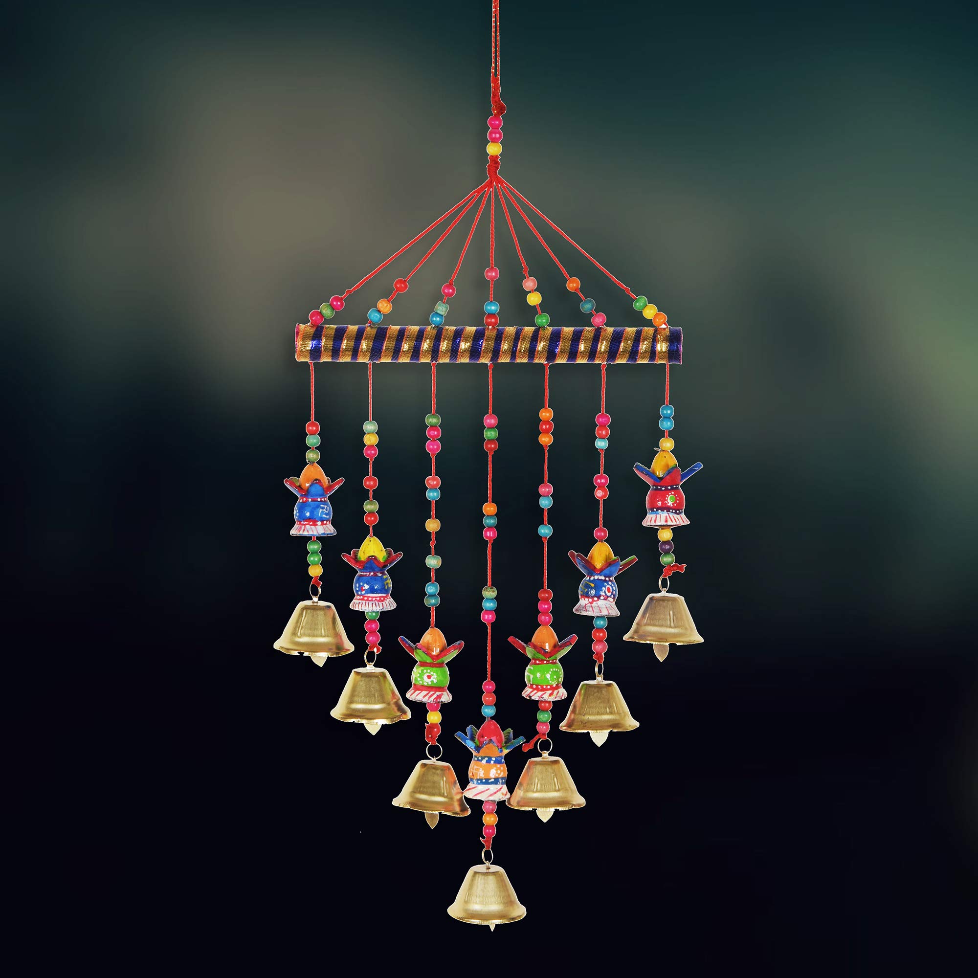 DreamKraft Kalash Design Hanging Wood Wind Chime (77 CM, Multicolour)