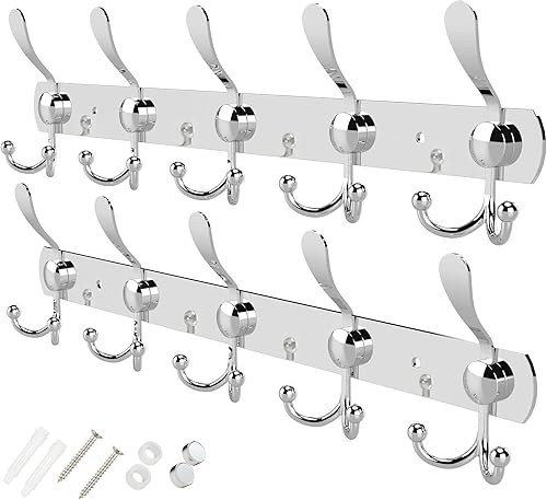GlazieVault Perchero de pared - Ganchos de acero inoxidable (paquete de 2) - Ganchos de pared resistentes para ropa y accesorios (Silver Tri)