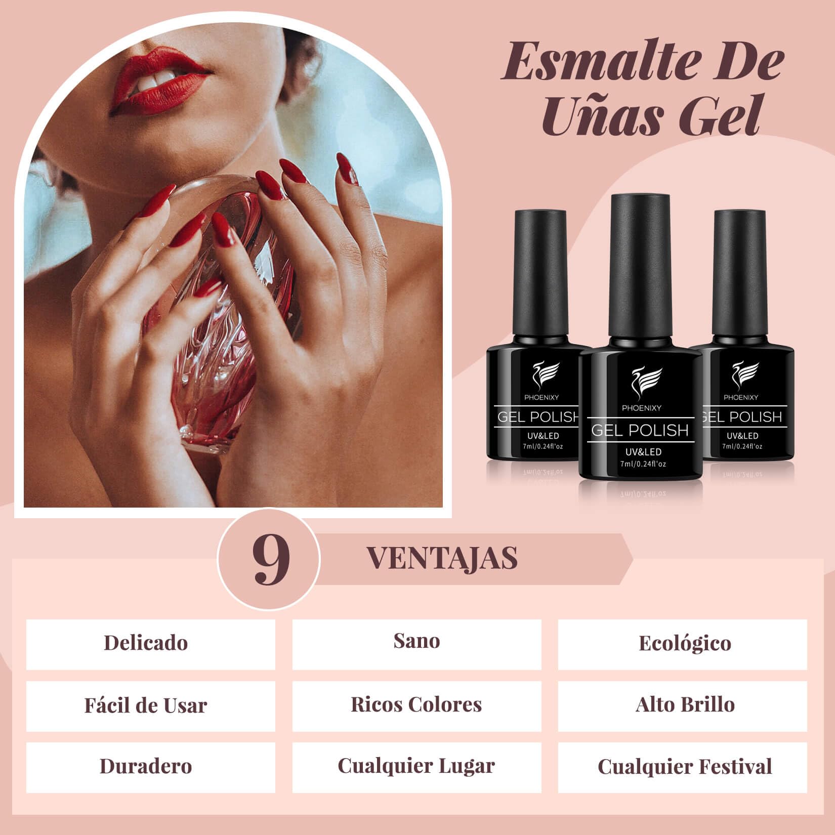 Phoenixy Kit Uñas Semipermanentes, 12 Colores 7ml, Kit Completo con 36W U V/LED Lampara Uñas Semipermanentes, Esmalte Semipermanente con Base y Top Coat