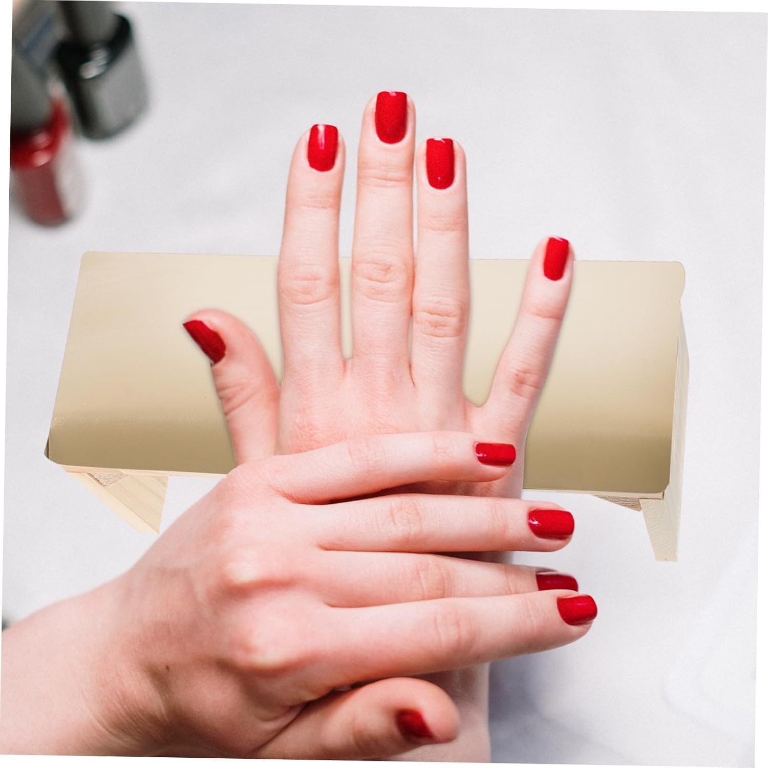 Wooden Nail Art Hand Rest Pillow with Leather Cushion Comfortable Arm Support for Manicure and Salon Use Multipurpose Wrist Rest with Storage Space for Nail Lamp for Home