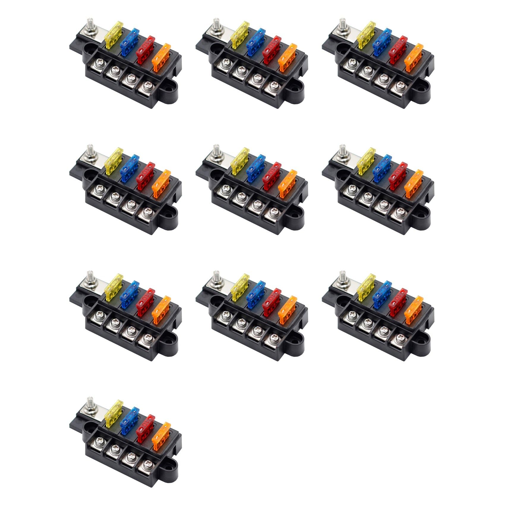 10X Flachsicherungskasten für Auto, Boot, Marine, 4-Wege, 12-32 V, 4-Kreis-Sicherungskasten mit Abdeckung