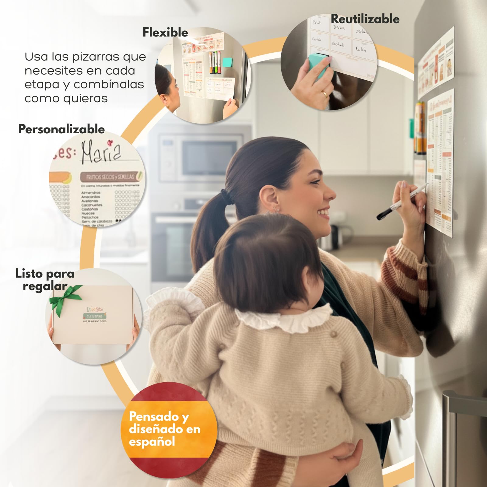 Bebébite Set de 5 Pizarras Magnéticas para Nevera Alimentación Complementaria BLW en Español