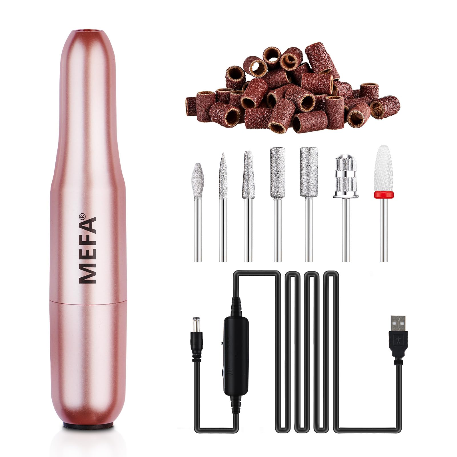 MEFA Torno para Uñas Profesional, 13 en 1 Torno para Uñas, 20000 Rpm Lima Electrica Uñas, Nail Drill Recargable USB para Uñas de Gel, Velocidad Ajustable Set de Manicura y Pedicura para Principiantes