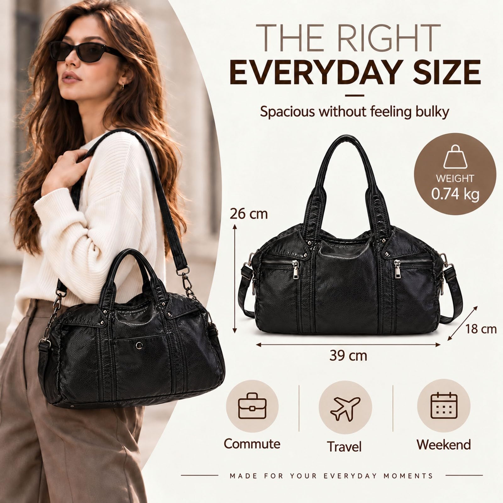Bolso Mujer Grande, Vintage City Bag Y2K de Cuero PU, Tote Bag Hobo