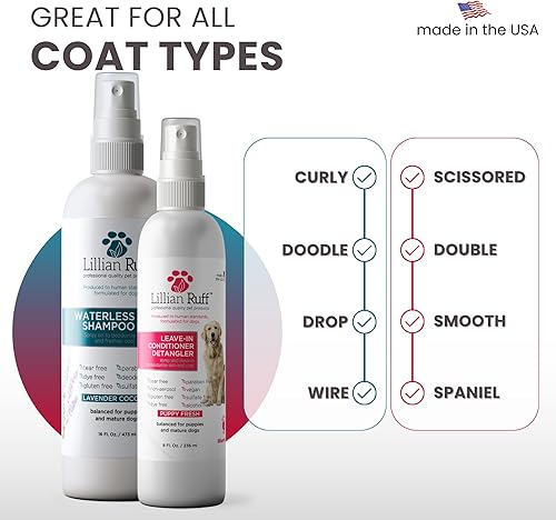 Miniatura 5 de Lillian Ruff Champú seco sin enjuague para perros sin agua, acondicionador y desenredante sin enjuague, pH equilibrado para perros después del baño,