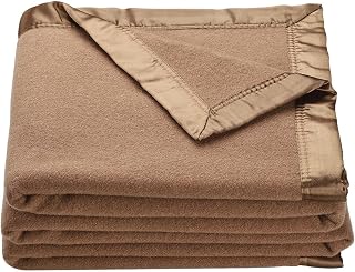 OakRidge Heirloom Merino Wool Blanket – 100% Australian Wool with Vintage Satin Edges – Breathable, Odor-Resistant, All-Season Bedding in Full/Queen Size – Tan Cozy Throw for Home or Travel