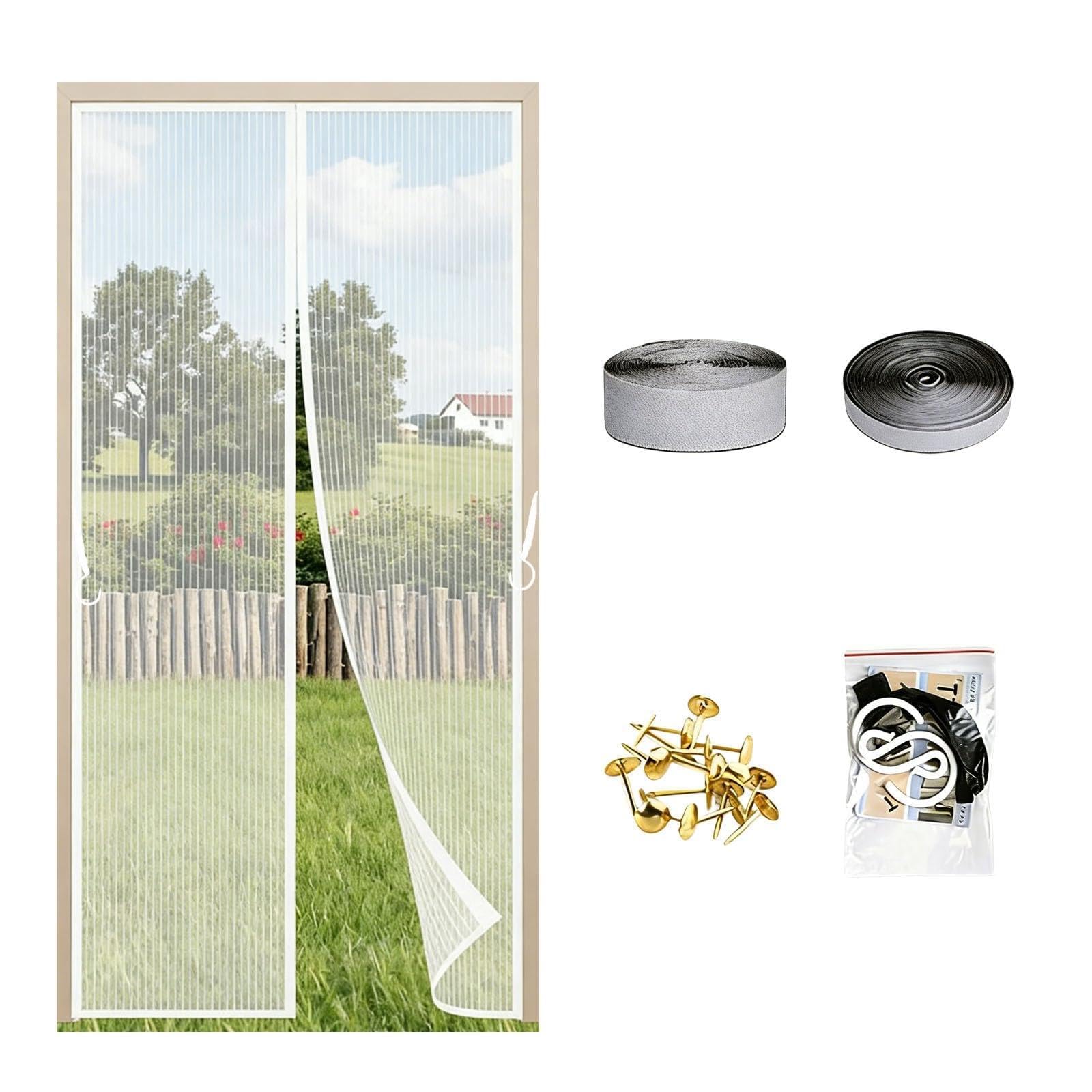 Magnetic Fly Screen Door 82 x 110 cm No-Drill Easy Installation Automatically Closes Powerful Magnets Doors Nets for Patio Doors Balcony Sliding Door, White