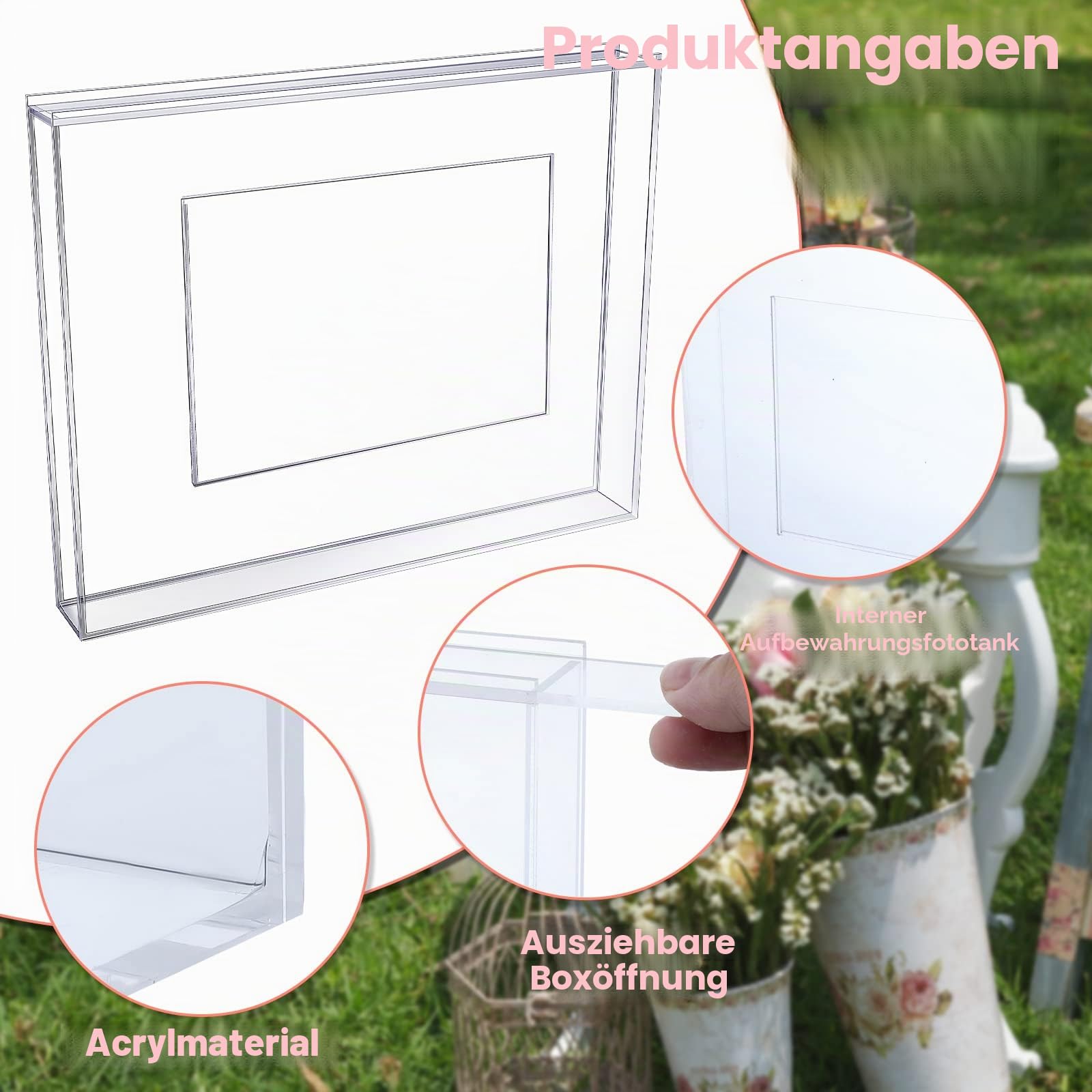 Queekay Wedding Unity Sand Zeremonie Bilderrahmen Klar Acryl Sand Zeremonie Schatten Box mit Bilderrahmen für Hochzeitsdekorationen Home Decor Andenken (Klassischer Stil)