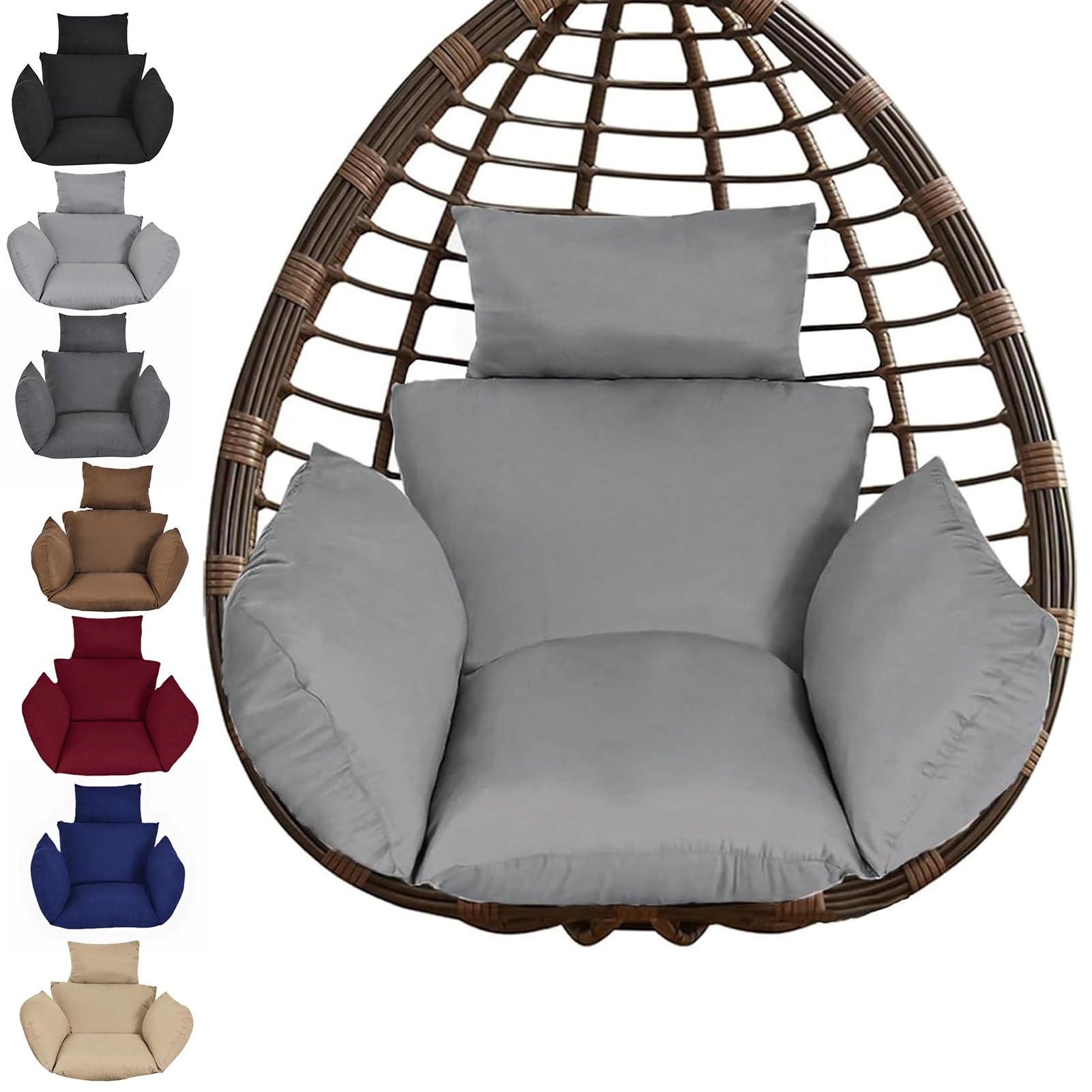 pofluany Swing Egg Chair Cushion with Headrest, Egg Chair Cushion Replacement, Detachable Hanging Chair Cushion Washable, Thicken Hanging Egg Chair Cushion Outdoor Light Grey One Size