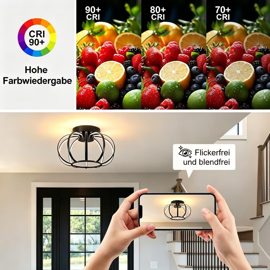 Moderne Schwarz LED Deckenleuchte,Rund Deckenlampe Metall Hängend Lampe | 29CM Deckenleuchten 4000K LED Lampe für Esszimmer Flur Schlafzimmer Küche Wohnzimmer