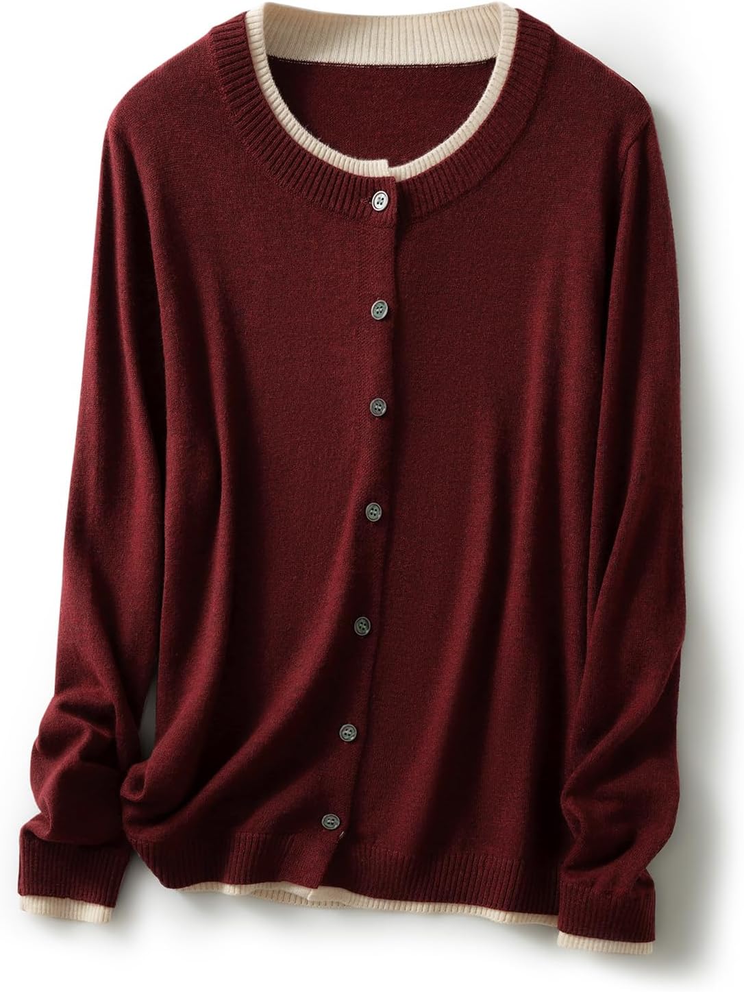 Women's Merino Wool Blend Cardigan 2025 Fall Winter Fake Two Piece Color Block Crewneck Long Sleeve Knit Sweater