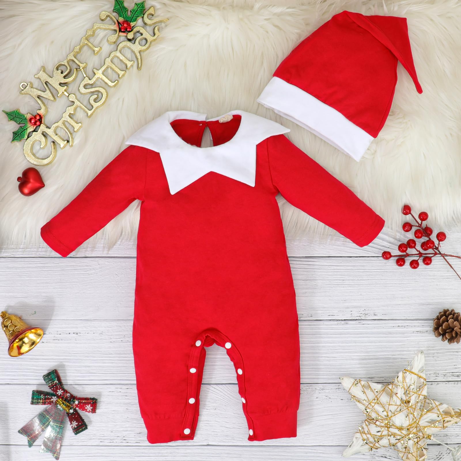 Hifot Pagliaccetto Neonato per Natale, Bambino Ragazze Ragazzi My First Christmas Costume Babbo Natale Bambino 0-18 Mesi Regalo Natale