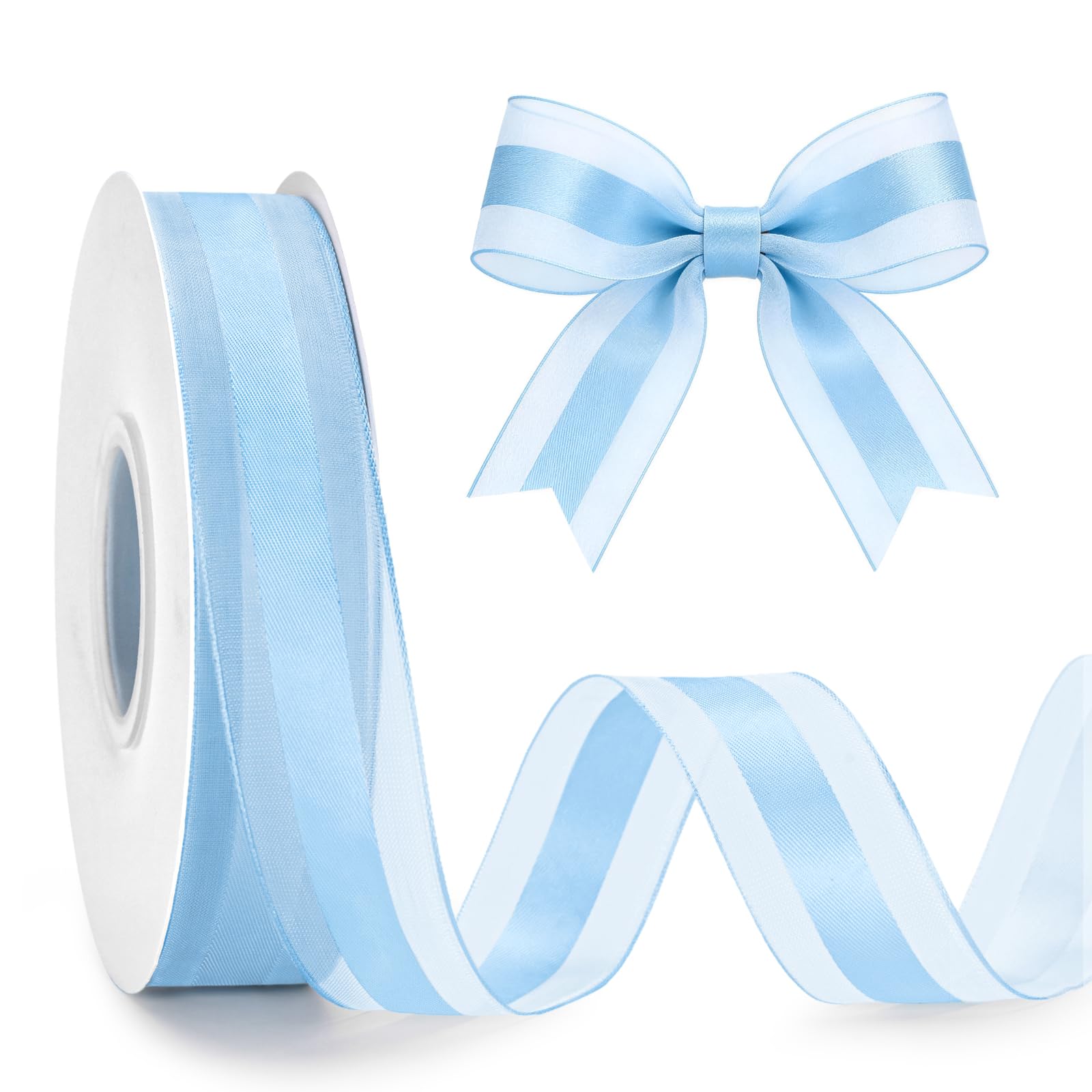 G2PLUS 25mm Baby Blue Organza Ribbon: 50 Yards Sheer Tulle Wrapping Ribbon for Crafting, Gift Wrapping, Wedding Invitations, Bouquet, Christmas Tree Bows โ image 1
