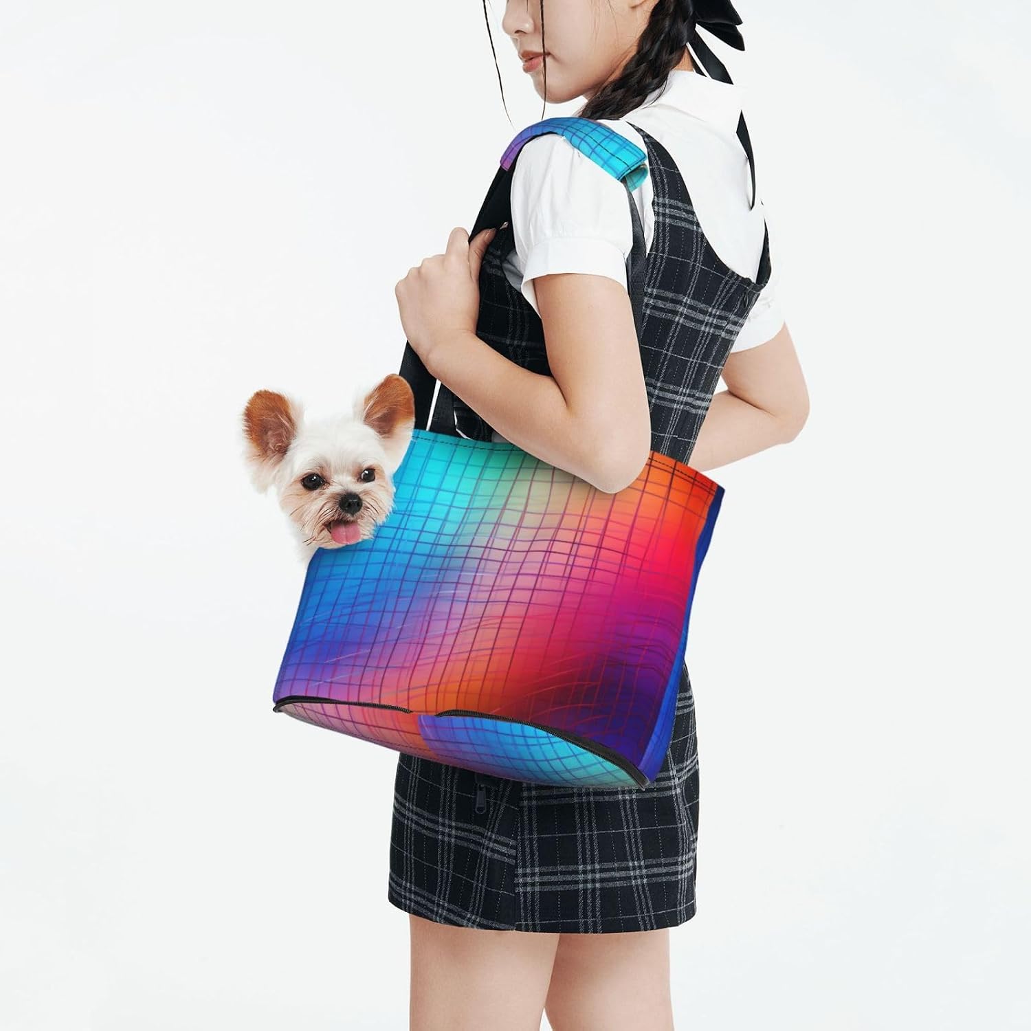 Curve Color line Pet Tote Bag - Small Dog Purse Cat Carrier Bag, Foldable Design, Traveling Pets Tote Picnic Outdoor