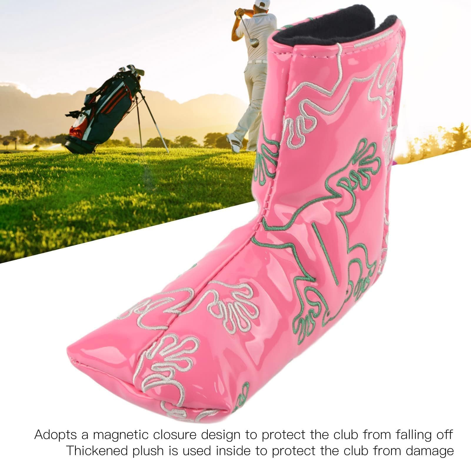 Agatige Copertura per Putter per Lame da Golf, Copricapo per Putter da Golf Copritesta per Ricamo con Chiusura Magnetica Protettiva in PU(Rosa)
