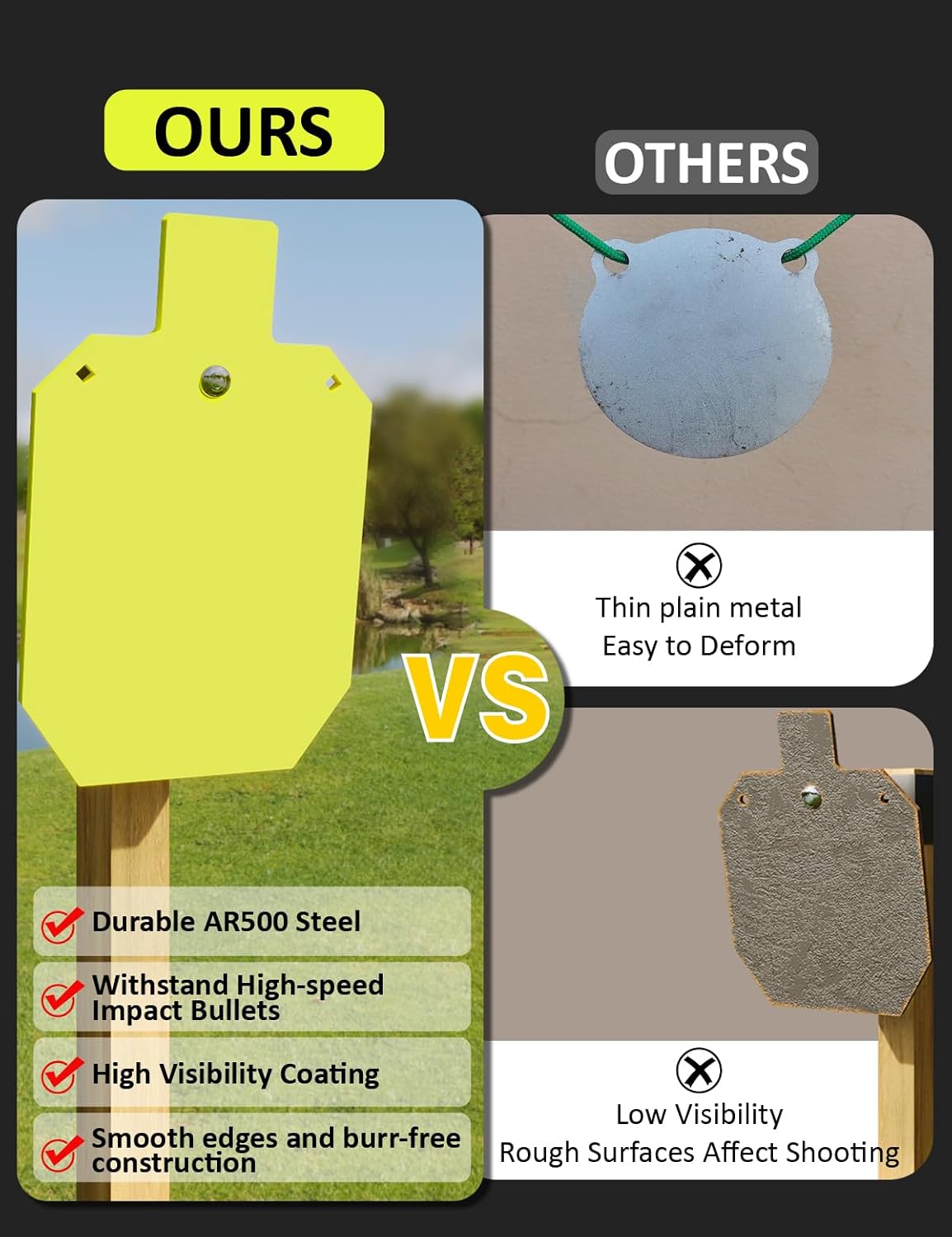 AR500 Steel Targets for Shooting 3/8" Thick – Durable Metal Shooting Targets for Rifle & Pistol, Laser-Cut Design, Bright Neon Powder Coating