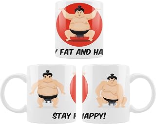 mug STAY FAT AND HAPPY - ceramic Super Mug - Novelty Office Birthday Christmas Coffee Gift Tea Cup Present Funny Mug